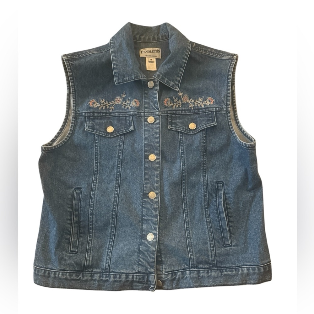 Pendleton Blue Denim Vest with Floral Embroidery